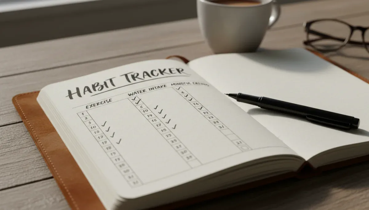 Habit tracker journal with daily entries checked off