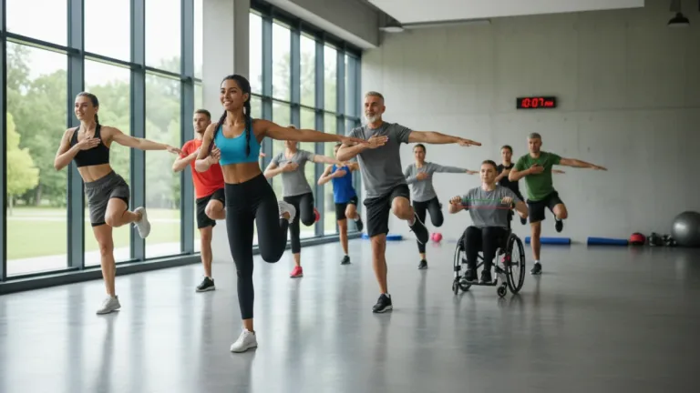 Athletes performing dynamic stretches in a gym, highlighting workout injury prevention
