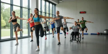 Athletes performing dynamic stretches in a gym, highlighting workout injury prevention