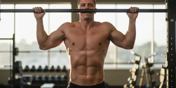 Person performing a pull-up with good form, demonstrating strength and body control.