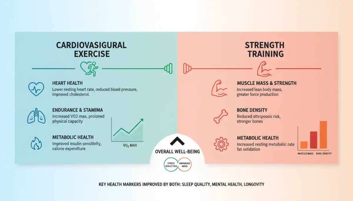 Infographic comparing benefits of cardio and strength training