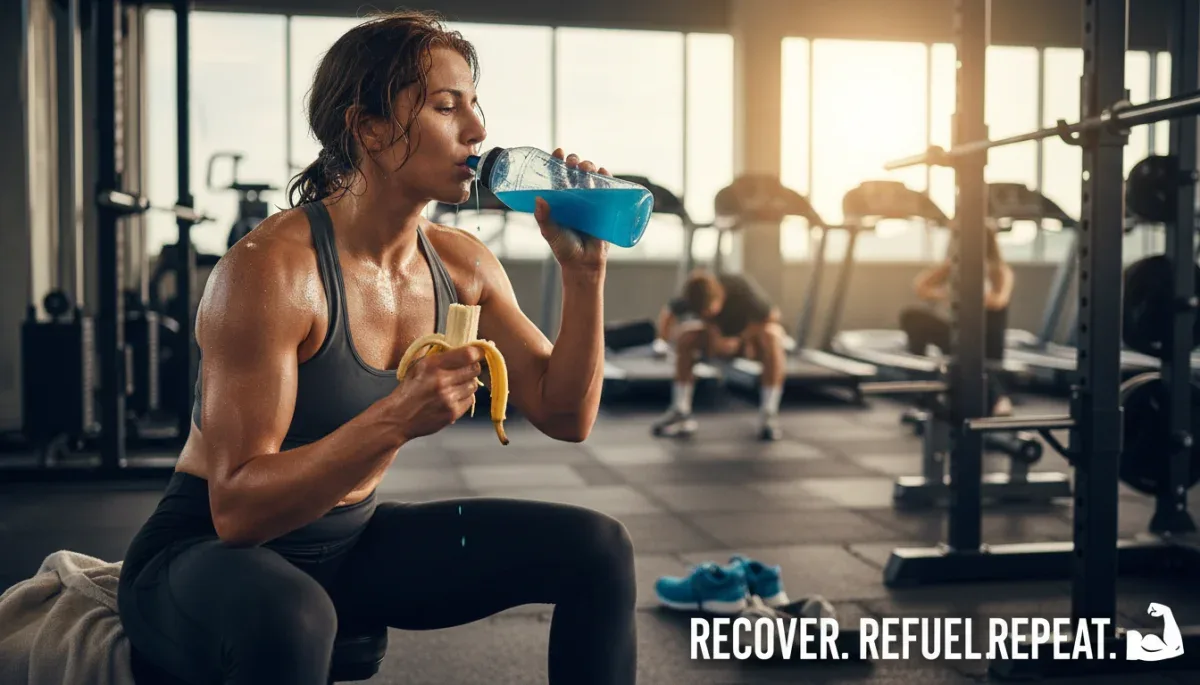Athlete recovering with post-workout nutrition and hydration