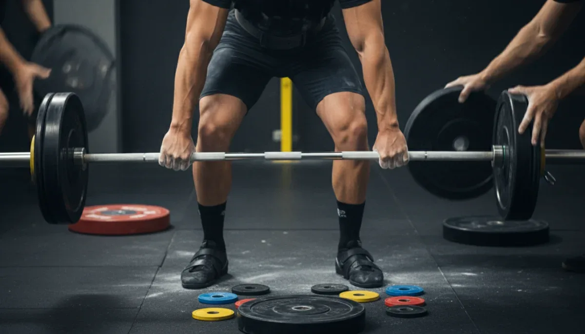 Weightlifter's hands gripping barbell for a drop set