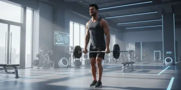 Strong individual demonstrating mental focus during a workout in a modern gym setting
