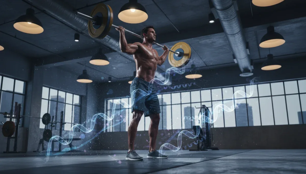 Athlete lifting weights, symbolizing strength and muscle repair through optimal protein intake