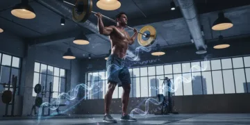 Athlete lifting weights, symbolizing strength and muscle repair through optimal protein intake