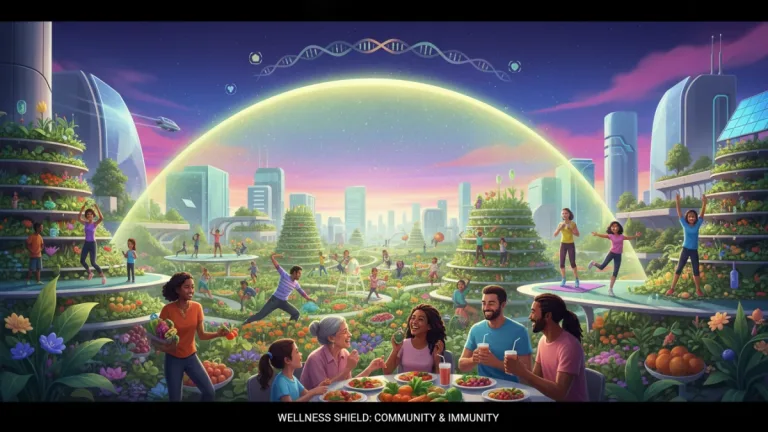 Diverse U.S. residents boosting immunity with healthy activities, futuristic shield
