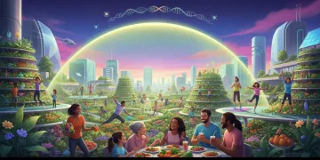 Diverse U.S. residents boosting immunity with healthy activities, futuristic shield
