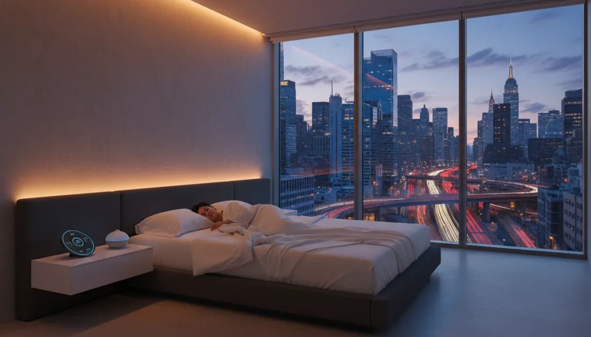 Peaceful sleep in modern U.S. bedroom with smart tech