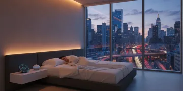 Peaceful sleep in modern U.S. bedroom with smart tech