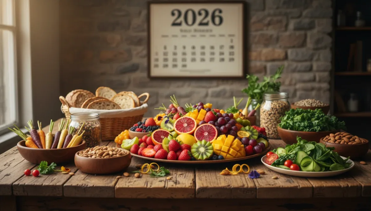 Colorful array of fresh plant-based foods for a healthy diet.