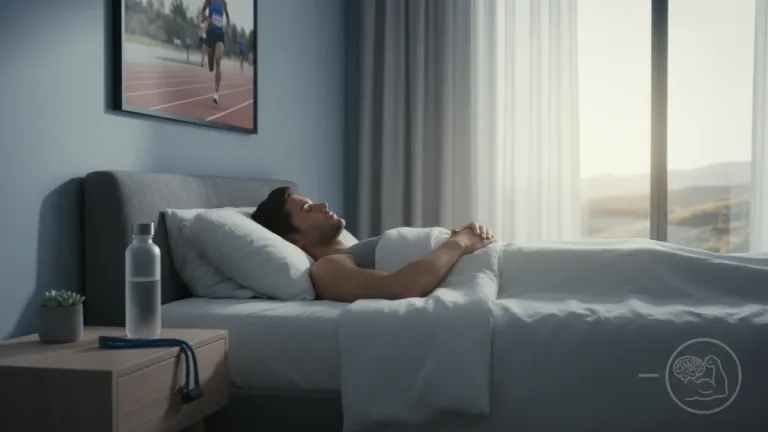Athlete sleeping soundly in a modern bedroom, symbolizing enhanced physical performance through optimal rest and recovery.