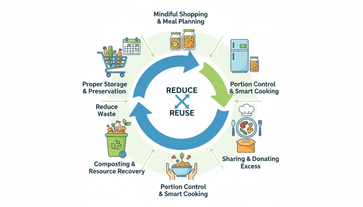 Infographic depicting the circular economy of food, highlighting waste reduction steps
