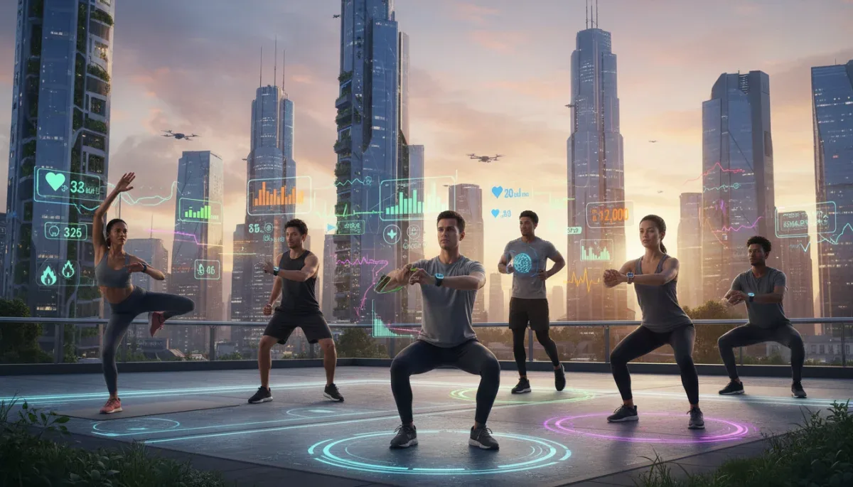 Diverse individuals exercising with various fitness trackers in 2026