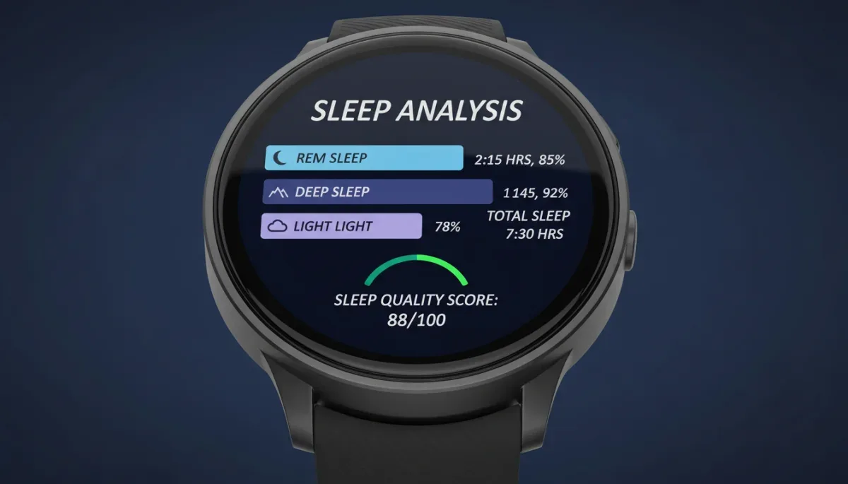 Fitness tracker displaying detailed sleep analysis data