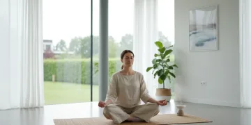 Person meditating in a bright, serene room, focusing on mental wellness