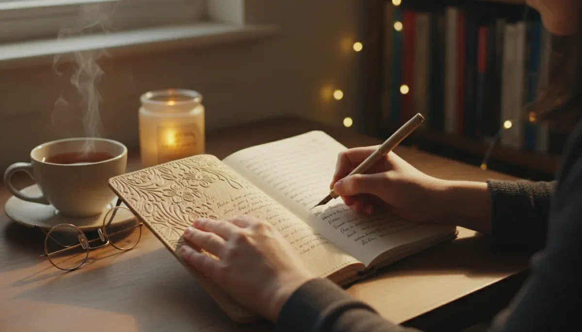 Person writing in a journal, practicing self-reflection and mindfulness