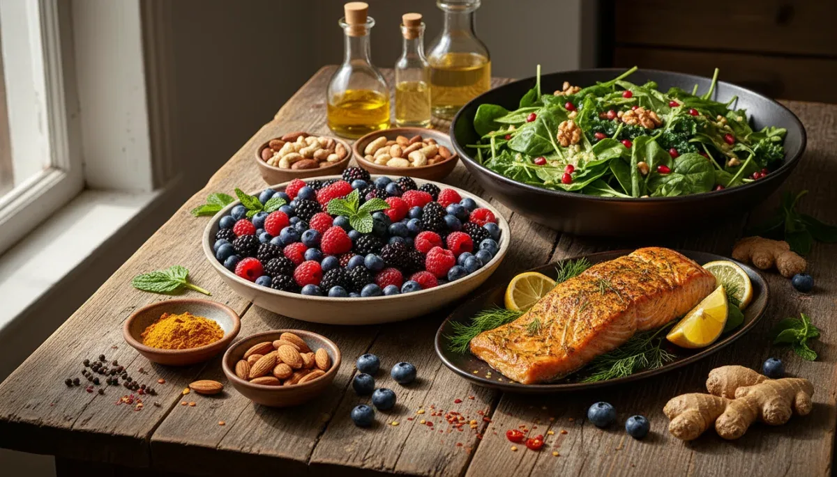 Colorful assortment of fresh anti-inflammatory foods