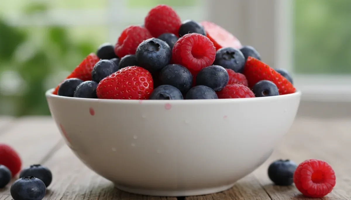 Fresh mixed berries in a bowl, healthy snack