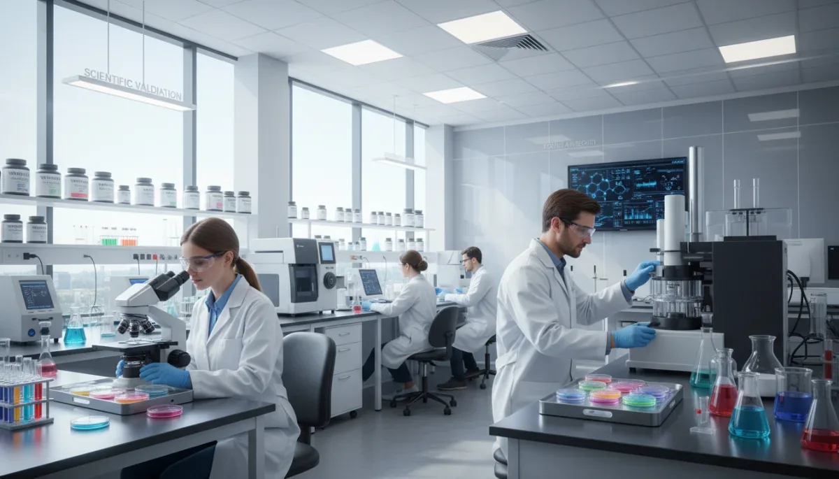 Scientists testing new supplement formulations in a laboratory