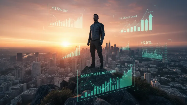 Person overlooking city, symbolizing economic resilience