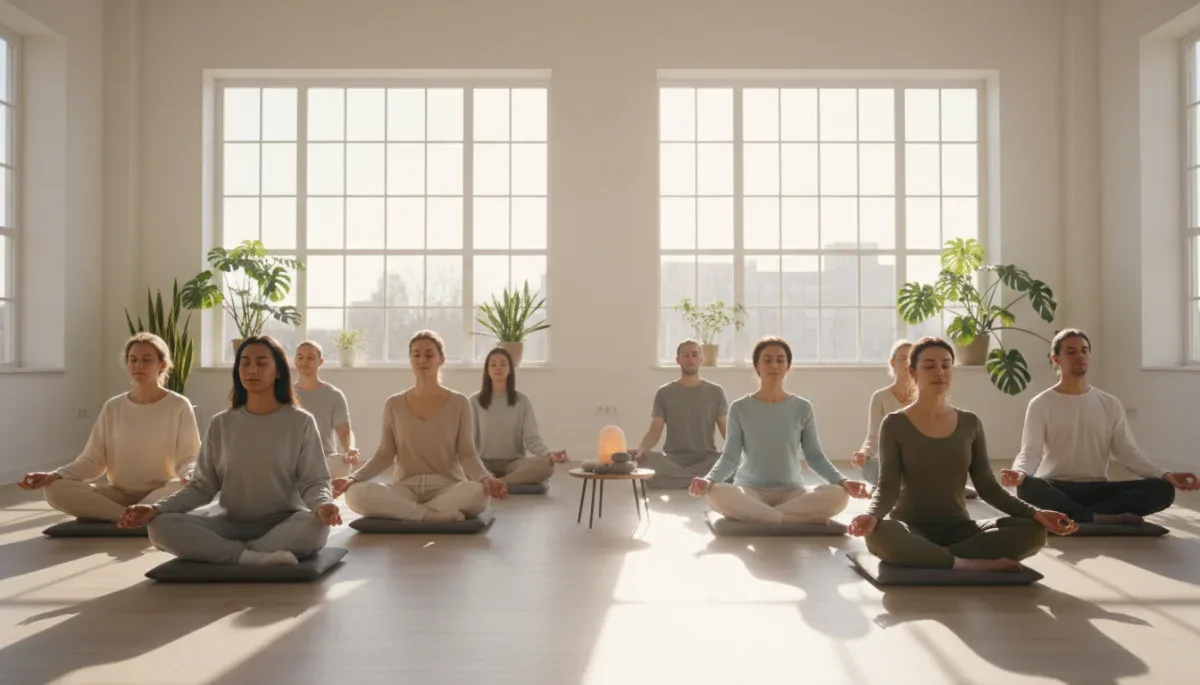 Group practicing mindfulness for stress reduction