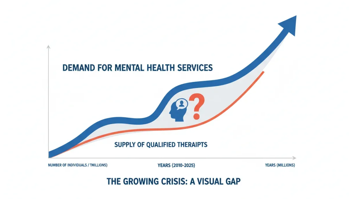 Graph illustrating the growing demand versus limited supply of mental health therapists