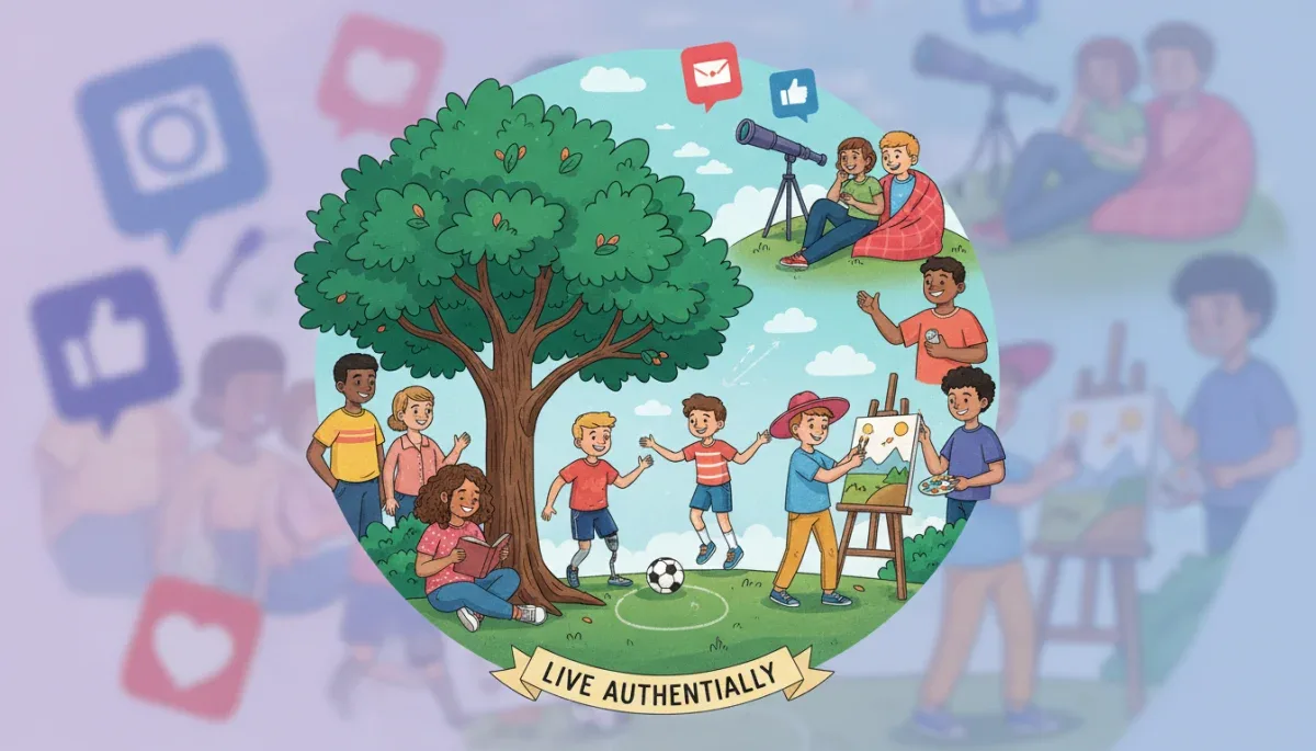 Teenagers enjoying diverse offline activities, promoting balanced digital use