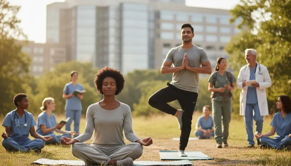 Healthcare professionals practicing self-care for burnout prevention in 2026