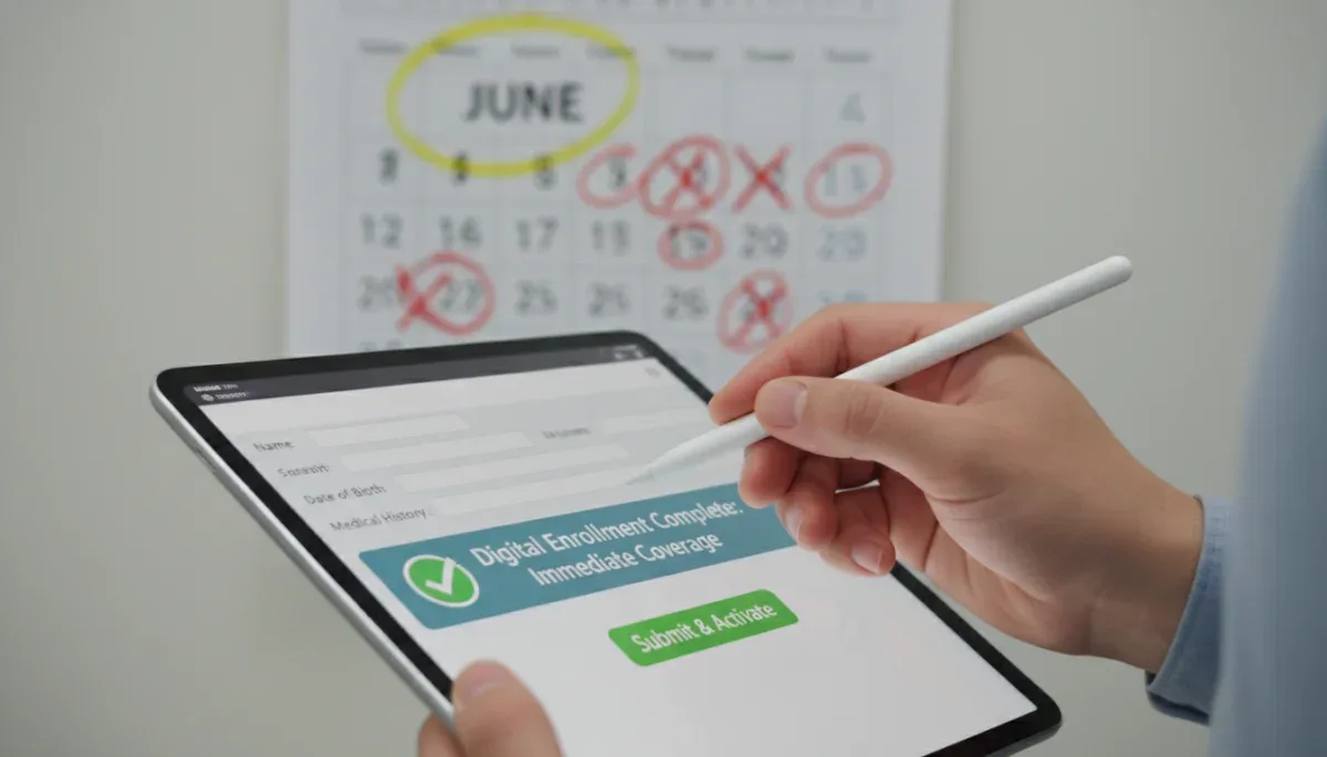 Hand filling out digital health enrollment form for preventive care