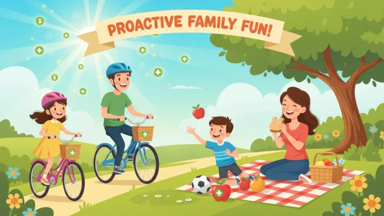 Family enjoying outdoor activities, symbolizing health and financial savings from early detection.