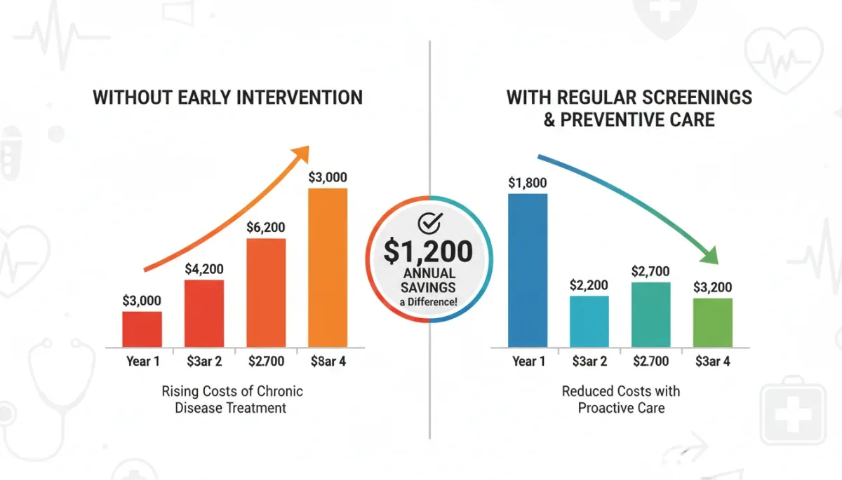 Infographic comparing healthcare costs with and without early detection, highlighting savings.