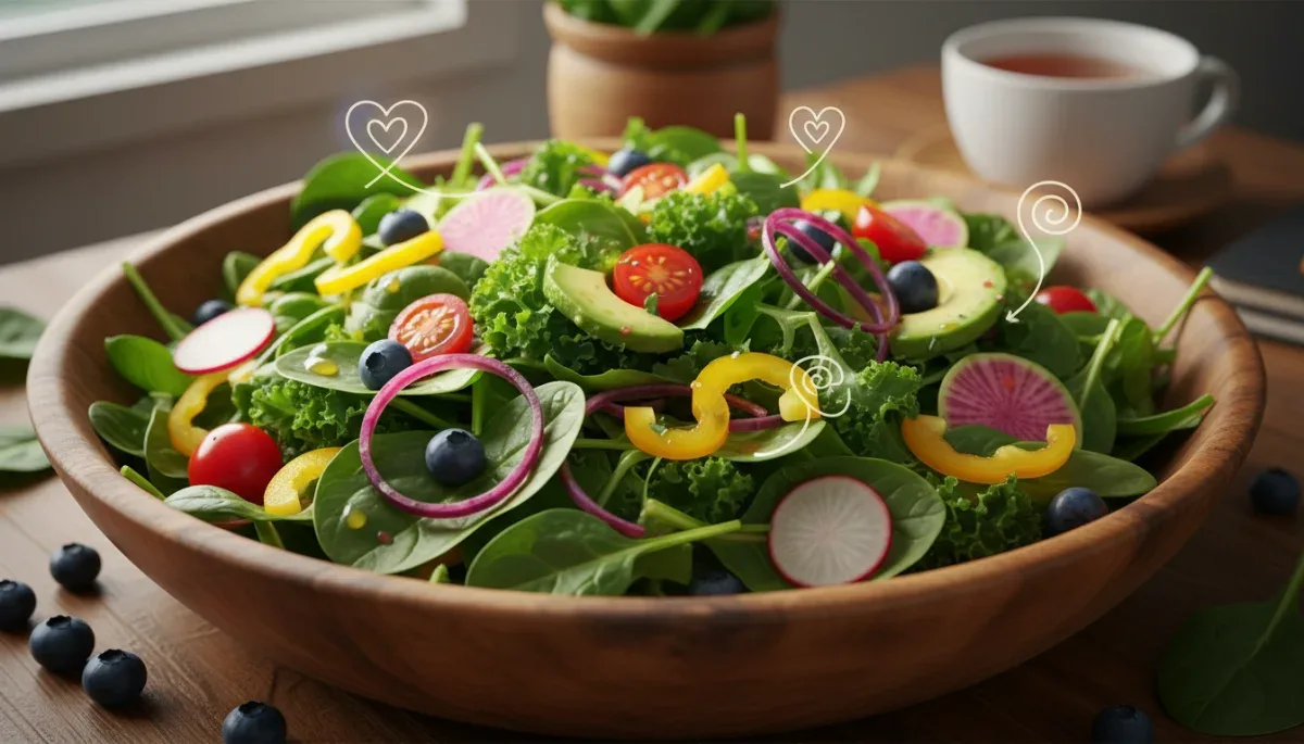 Healthy green salad promoting stress reduction and heart health