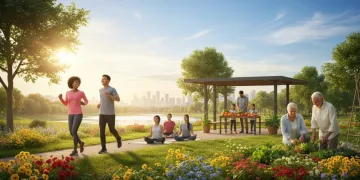 People engaging in healthy lifestyle activities for cancer prevention