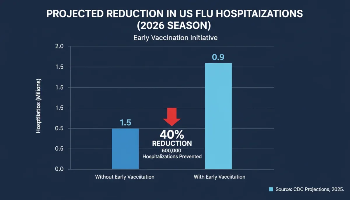 Bar chart showing 40% reduction in flu hospitalizations from early vaccination