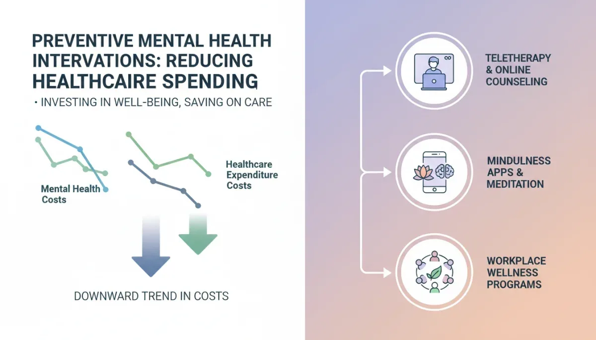 Infographic illustrating reduced healthcare costs due to preventive mental health interventions.