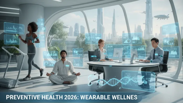 Futuristic wearable health devices monitoring diverse individuals in 2026