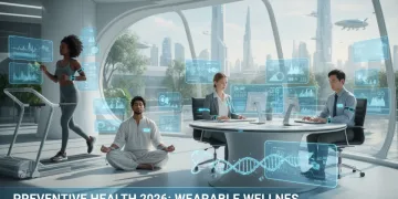 Futuristic wearable health devices monitoring diverse individuals in 2026