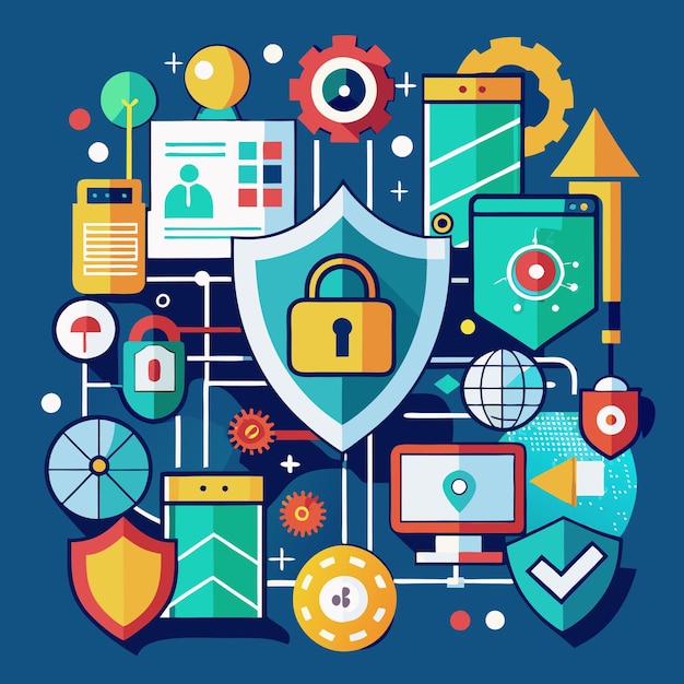 A graphic depicting a data privacy shield with various icons representing different types of personal data, emphasizing the importance of protecting sensitive information.