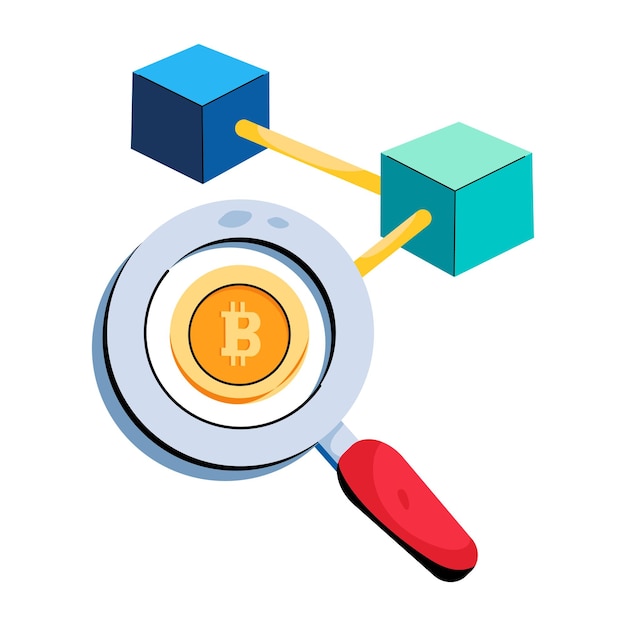 A digital illustration of a magnifying glass focusing on a cryptocurrency transaction on a blockchain ledger, symbolizing increased scrutiny from the IRS.