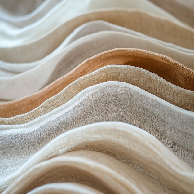 A visually appealing display of fabric swatches in neutral tones such as cream, beige, gray, navy, and black. A few pops of muted colors like olive green and burgundy are included. The swatches are arranged to show how well the colors complement each other.